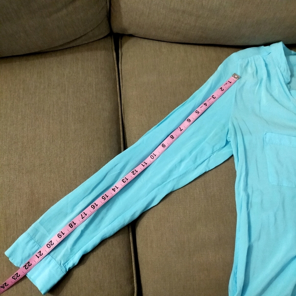 Atmosphere Light Blue V Neck Long Sleeves Light Button Down Top - Picture 9 of 12